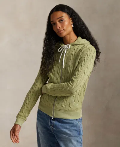 Polo Ralph Lauren Women's Cable-knit Full-zip Hoodie In Green