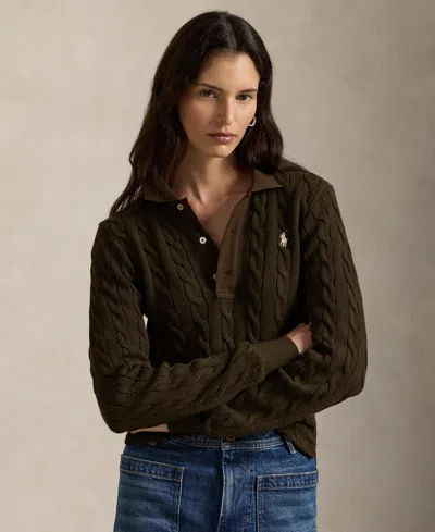 Polo Ralph Lauren Women's Cable-knit Polo Sweater In Brown
