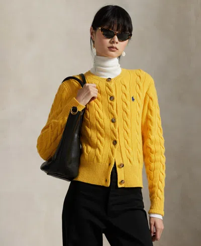 Polo Ralph Lauren Women's Cable-knit Wool-cashmere Cardigan In Yellow