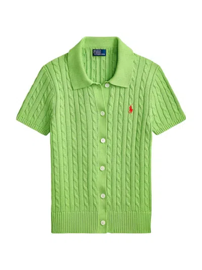 Polo Ralph Lauren Women's Cable-knit Cotton Button-front Cardigan In Green