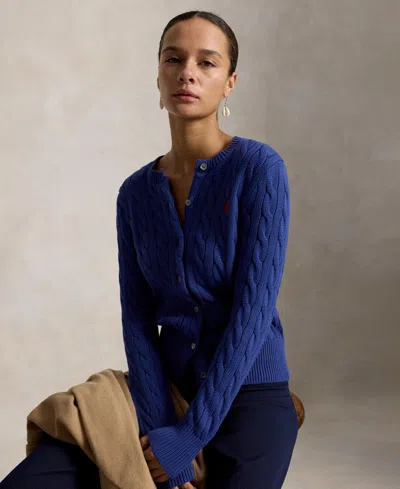 Polo Ralph Lauren Women's Cable-knit Cotton Crewneck Cardigan Sweater In Black