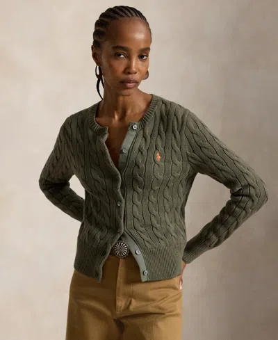 Polo Ralph Lauren Women's Cable-knit Cotton Crewneck Cardigan Sweater In Green