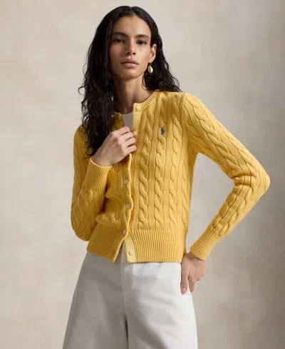 Polo Ralph Lauren Women's Cable-knit Cotton Crewneck Cardigan Sweater In Beach Yellow