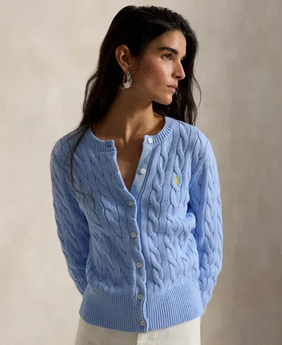 Polo Ralph Lauren Women's Cable-knit Cotton Crewneck Cardigan Sweater In Blue
