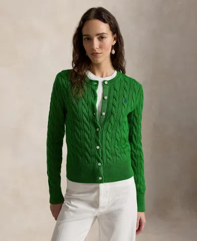 Polo Ralph Lauren Women's Cable-knit Cotton Crewneck Cardigan Sweater In Fiji Green