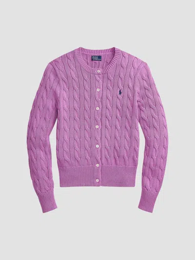 Polo Ralph Lauren Women's Cable-knit Cotton Crewneck Cardigan In Purple