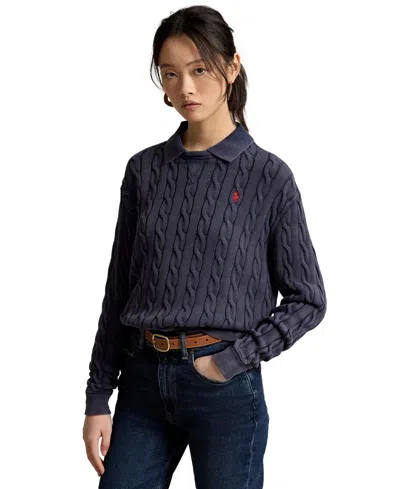 Polo Ralph Lauren Women's Cable-knit Cotton Polo Sweater In Blue