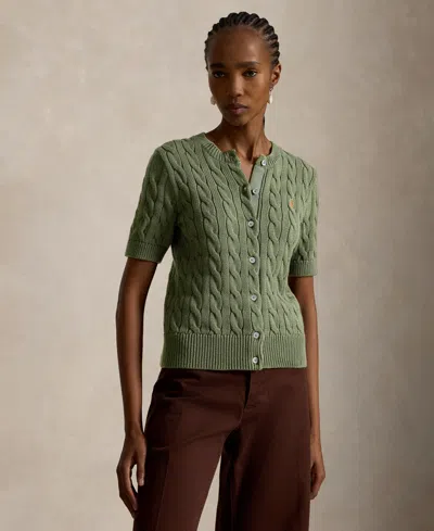 Polo Ralph Lauren Women's Cable-knit Cotton Short-sleeve Cardigan In Green
