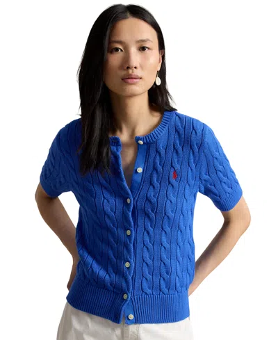 Polo Ralph Lauren Women's Cable-knit Cotton Short-sleeve Cardigan In Gala Blue