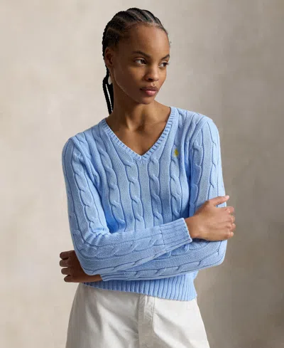 Polo Ralph Lauren Women's Cable-knit Cotton V-neck Sweater In Blue