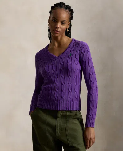 Polo Ralph Lauren Women's Cable-knit Cotton V-neck Sweater In Magenta