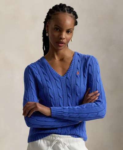 Polo Ralph Lauren Women's Cable-knit Cotton V-neck Sweater In Maidstone Blue