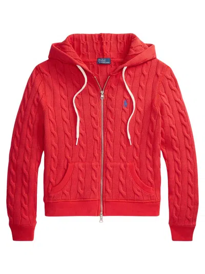 Polo Ralph Lauren Women's Cable-knit Cotton Zip-front Hoodie In Red