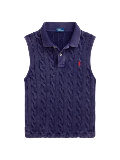 Polo Ralph Lauren Women's Cable-knit Crop Polo Vest In Blue