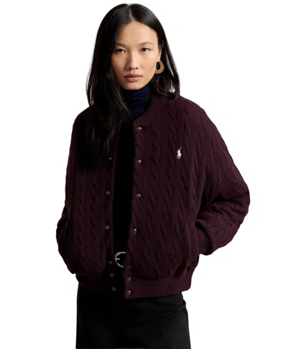 Polo Ralph Lauren Women's Cable-knit Logo Button Jacket In Damson Melange
