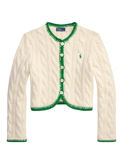 Polo Ralph Lauren Women's Cable-knit Stretch-cotton Crop Cardigan In Multi