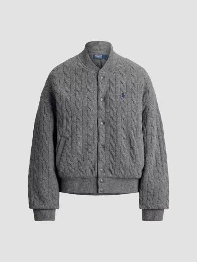 Polo Ralph Lauren Cable-knit Wool And Cashmere Bomber Jacket In Gray