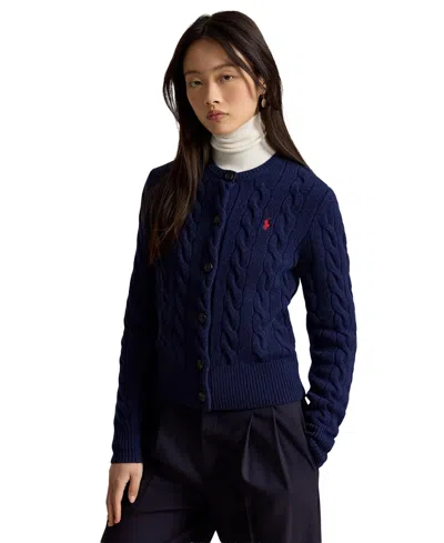 Polo Ralph Lauren Women's Cable-knit Wool-cashmere Cardigan Sweater In Animal Print