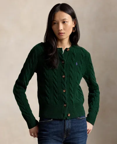 Polo Ralph Lauren Cable Knit Wooden Button Long-sleeve Cardigan In Green
