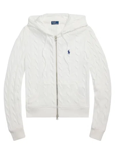 Polo Ralph Lauren Women's Cable-knit Zip-front Cotton Hooded Sweater In White
