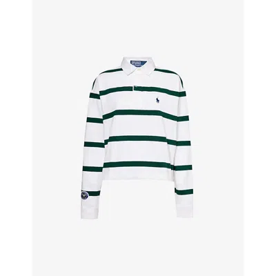 Polo Ralph Lauren X Wimbledon Brand-patch Cotton-jersey Polo In Ceramic White/moss Agate