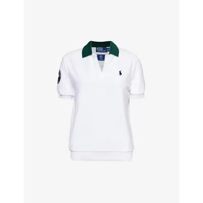 Polo Ralph Lauren X Wimbledon Logo-embroidered Cotton And Recycled-polyester Blend Polo Shirt In Ceramic White/moss Agate