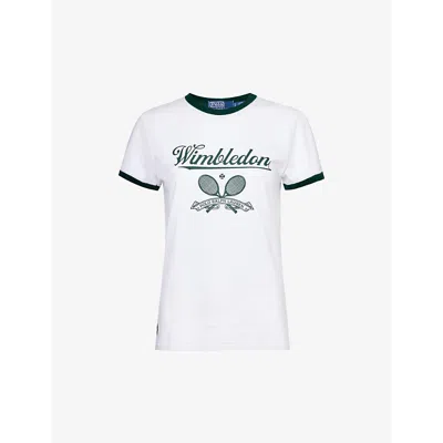 Polo Ralph Lauren X Wimbledon Logo-print Recycled-cotton And Cotton Blend Ringer T-shirt In Ceramic White/moss Agate