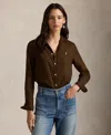 Polo Ralph Lauren Stretch Slim-fit Velvet Shirt In Brown