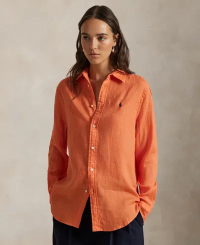 Polo Ralph Lauren Women's Classic-fit 100% Linen Shirt In Orange