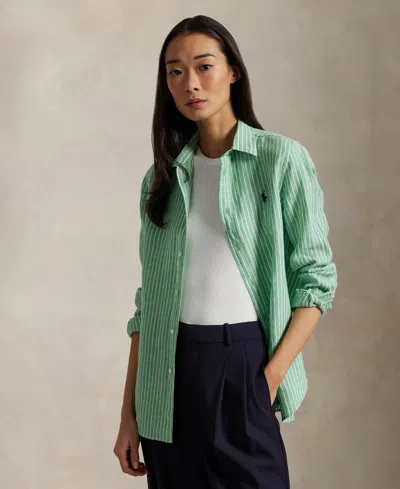 Polo Ralph Lauren Women's Classic-fit Striped 100% Linen Shirt In Green,white