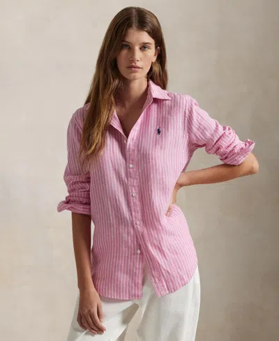 Polo Ralph Lauren Women's Classic-fit Striped 100% Linen Shirt In Pink,white