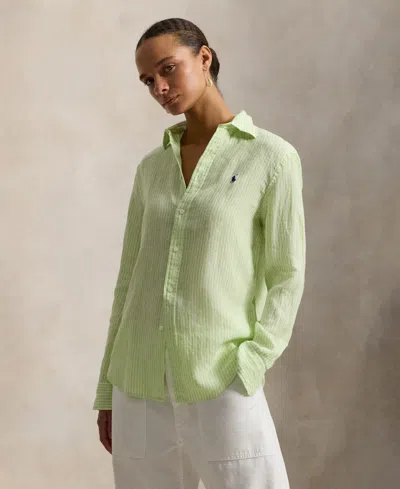 Polo Ralph Lauren Women's Classic Fit Striped Spread Collar Shirt In Green