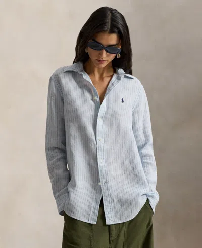 Polo Ralph Lauren Women's Classic Fit Striped Spread Collar Shirt In Gray