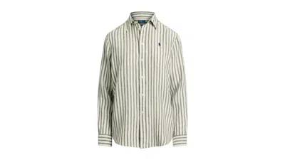 Pre-owned Polo Ralph Lauren Women's Classic Long Sleeve Button Front Shirt In Dark Sage/white In Multi