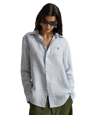 Polo Ralph Lauren Women's Classic-fit Striped Linen Shirt In Blue,white