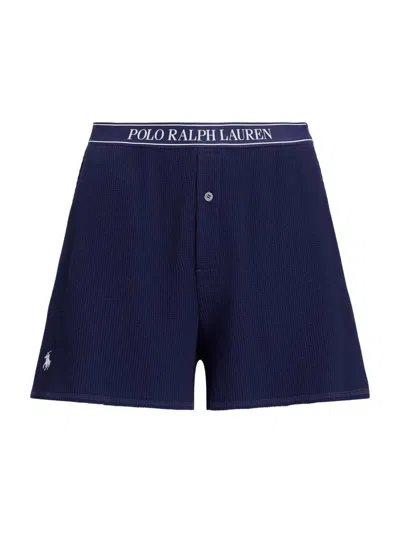 Polo Ralph Lauren Women's Club Waffle Stretch-cotton Boxer Shorts In Blue