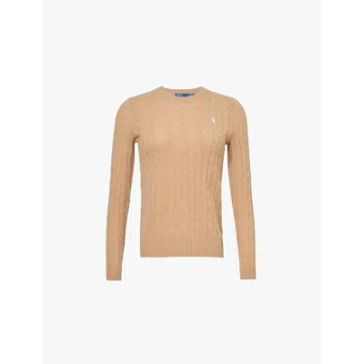 Polo Ralph Lauren Womens Logo-embroidered Cable-knit Wool And Cashmere Jumper Collection Camel Melange