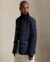 Polo Ralph Lauren Quilted Barn Jacket With Corduroy Collar In Blue
