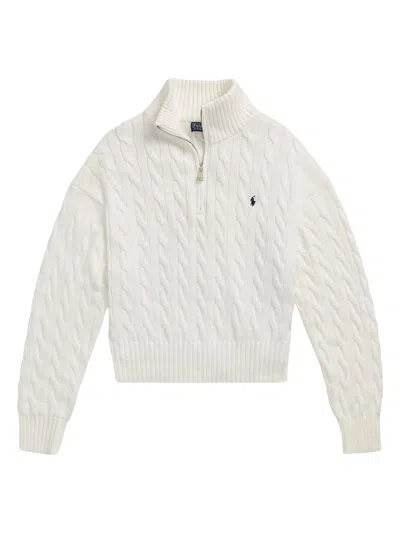 Polo Ralph Lauren Women's Cotton Cable-knit Quarter-zip Sweater In White