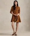 Polo Ralph Lauren Corduroy Collared Shirt Dress In Brown