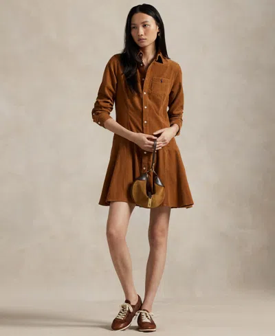 Polo Ralph Lauren Women's Cotton Corduroy A-line Shirtdress In Brown