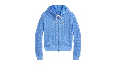 Pre-owned Polo Ralph Lauren Women's Cotton Knit Long Sleeve Hoodie Full Zip Sweatshirt In Harbor Island Blue