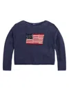 Polo Ralph Lauren Flag Pointelle Cotton-linen Sweater In Blue