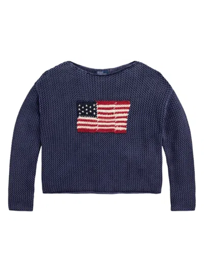 Polo Ralph Lauren Women's Cotton-linen Flag Sweater In Blue Multi