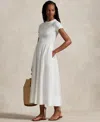 Polo Ralph Lauren Crew Neck Gathered Waist Midi Dress In White