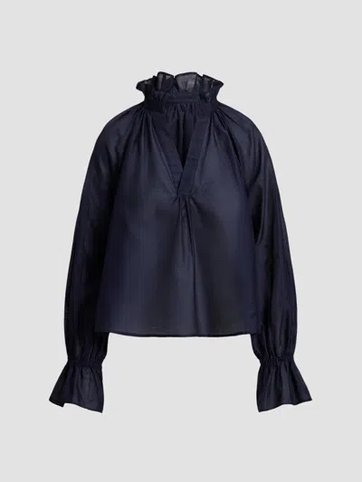 Polo Ralph Lauren Women's Cotton-silk Organdy Ruffle Blouse In Blue