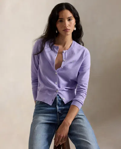 Polo Ralph Lauren Women's Crewneck Button-up Cardigan Sweater In Purple