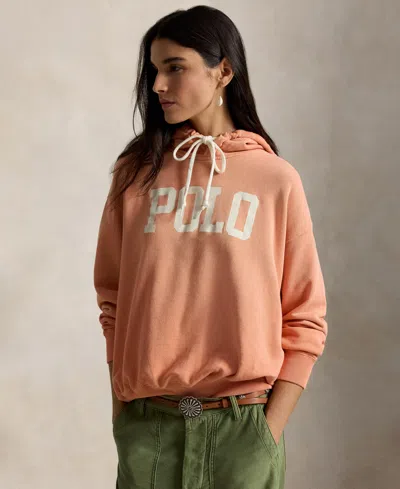 Polo Ralph Lauren Logo Lightweight Fleece Hoodie In Pastel Coral In Pink