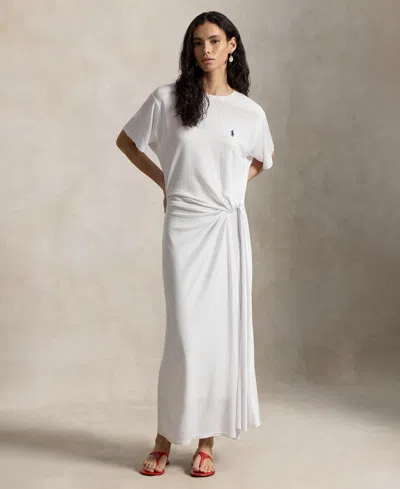 Polo Ralph Lauren Women's Crewneck Twist Detail T-shirt Dress In White