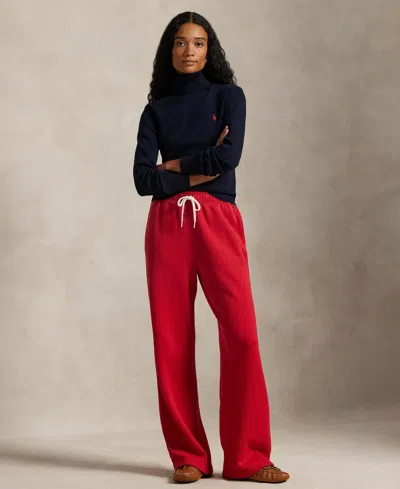 Polo Ralph Lauren Women's Drawstring Fleece Wide-leg Sweatpant In Red